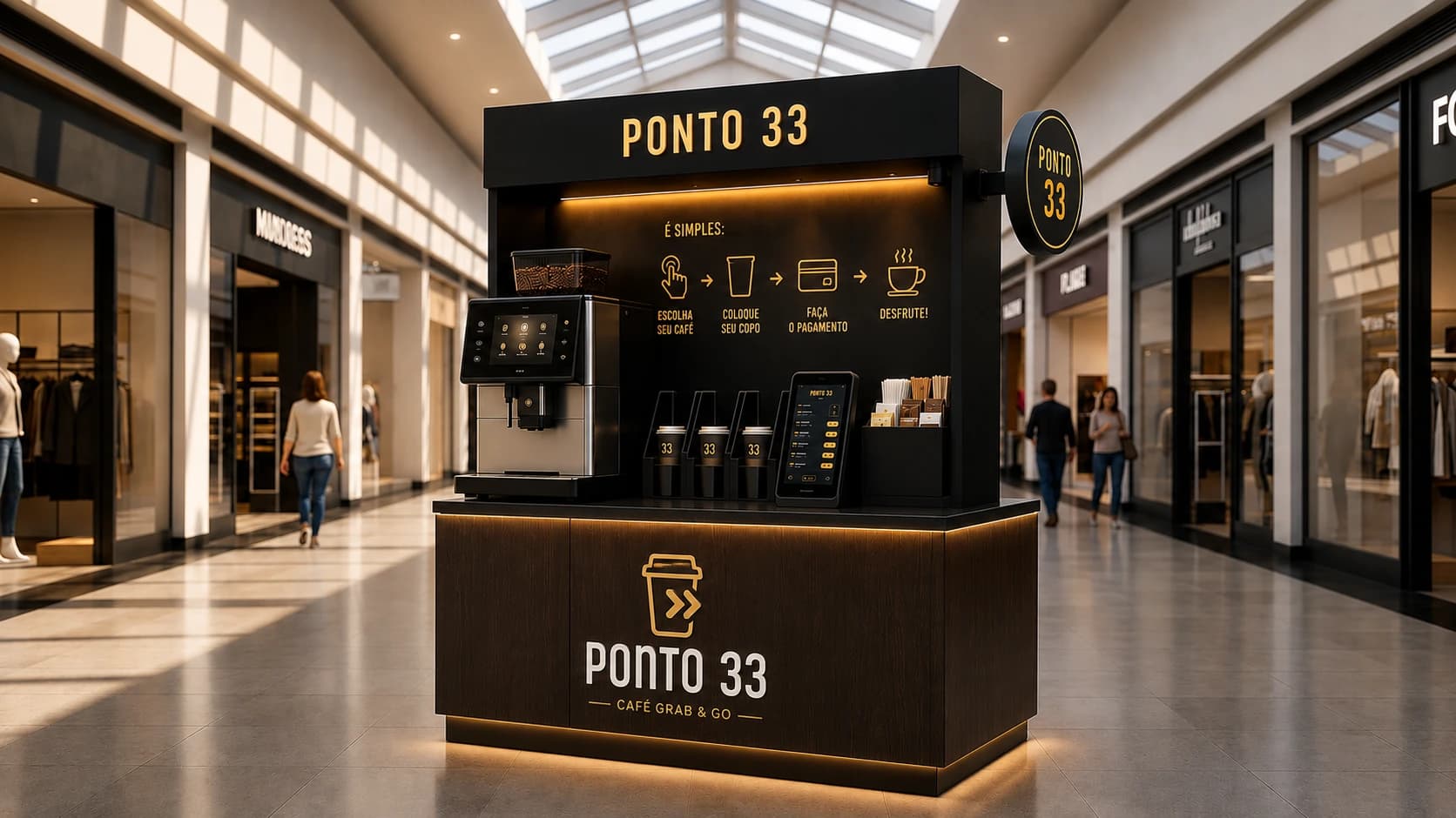 Estação Ponto 33 em corredor de shopping